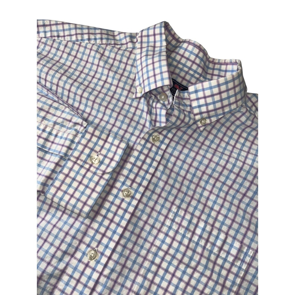 Vineyard Vines Classic Fit Murray Button Up Shirt Mens Large Blue Pink Check
